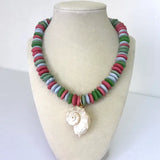 Multi Color Beaded Necklace W/ Shell