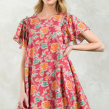 Flutter Sleeve Flower Print Dress