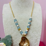 Gold 36" Starfish & Oyster Aqua Sea Glass Necklaces