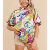 FRILLED NECK FLORAL TOP