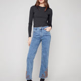 Lace Embroidered Stretch Denim Pants
