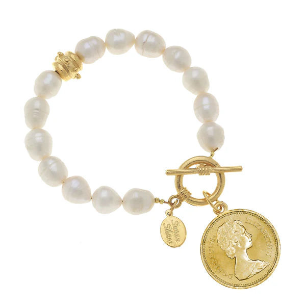 Queen Coin On Freshwater Pearl Bracelet