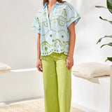 Embroidered Poplin Short Sleeve Blouse
