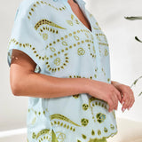 Embroidered Poplin Short Sleeve Blouse