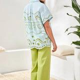 Embroidered Poplin Short Sleeve Blouse