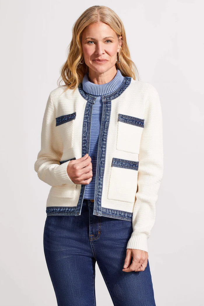 Fancy Denim Trim Sweater Jacket