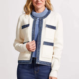 Fancy Denim Trim Sweater Jacket