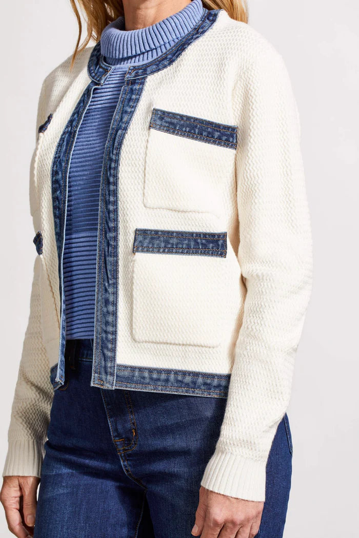 Fancy Denim Trim Sweater Jacket