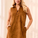 Faux Suede Lace Up Dress