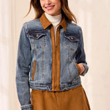 Suede Trim Denim Jacket