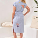 Embroidered Belted Shirt Dress