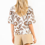 Two Tone Short Sleeve Floral Top