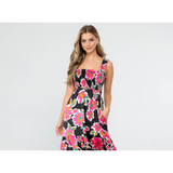 THML Floral Smocked Midi Dress